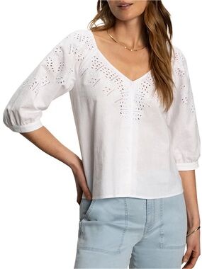 SANCTUARY (XL) Fallen Blooms Top Linen Cotton Blend Floral Lightweight White NWT